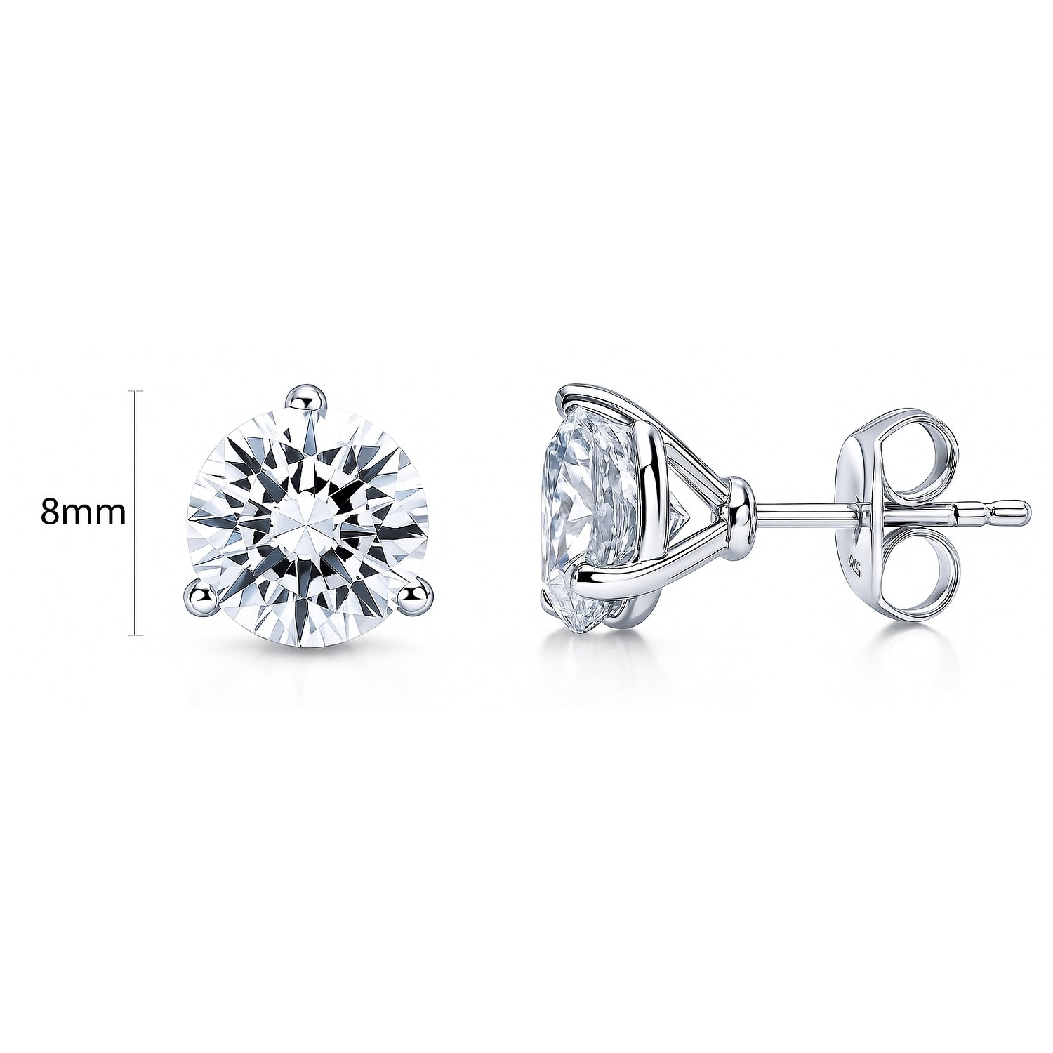 Solitaire CZ Stud Earrings in Sterling Silver, 8mm
