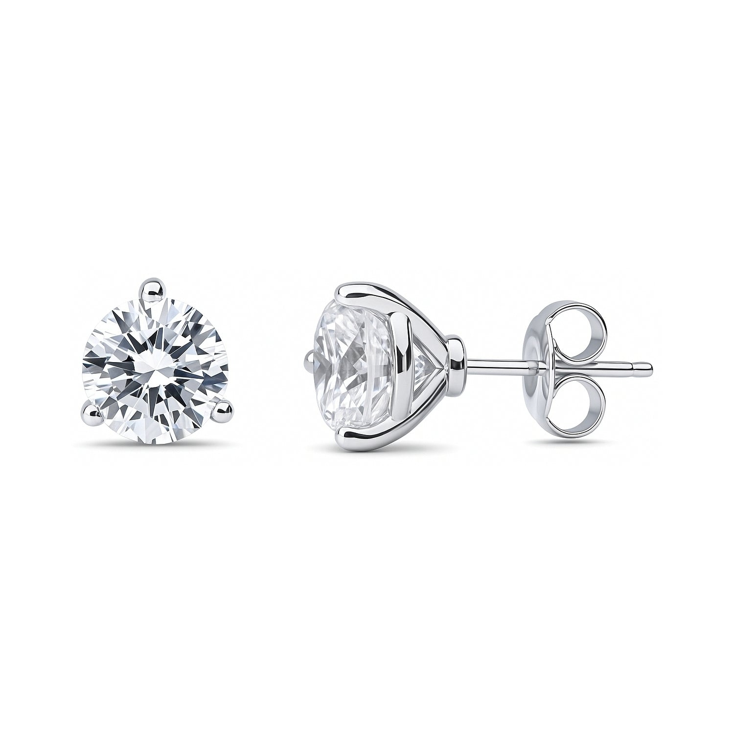 Solitaire CZ Stud Earrings in Sterling Silver, 9mm