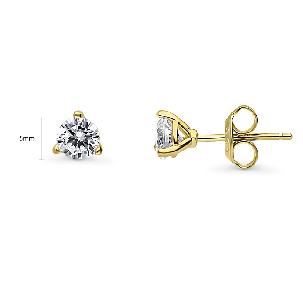 Front view of Solitaire CZ Stud Earrings in Gold Flashed Sterling Silver, 5mm