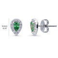 Front view of Halo Pear CZ Stud Earrings in Sterling Silver, Green Color