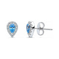 Halo Pear CZ Stud Earrings in Sterling Silver, Greyish Blue Color