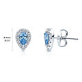 Halo Pear CZ Stud Earrings in Sterling Silver, Greyish Blue Color