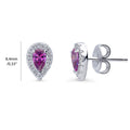 Front view of Halo Pear CZ Stud Earrings in Sterling Silver, Purple Color