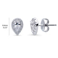 Front view of Halo Pear CZ Stud Earrings in Sterling Silver, Clear Color