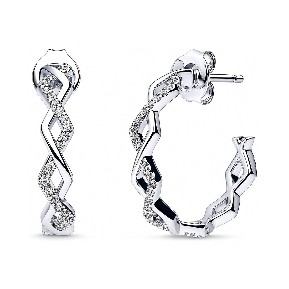 Woven CZ Small Hoop Earrings in Sterling Silver 0.8"