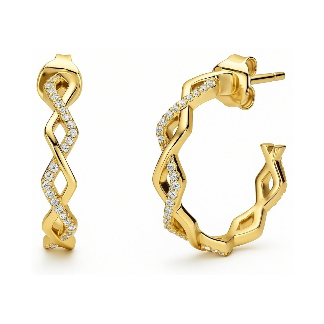 Woven CZ Small Hoop Earrings in Sterling Silver 0.8"