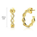 Woven CZ Small Hoop Earrings in Sterling Silver 0.8 inch, Yellow Gold Flashed