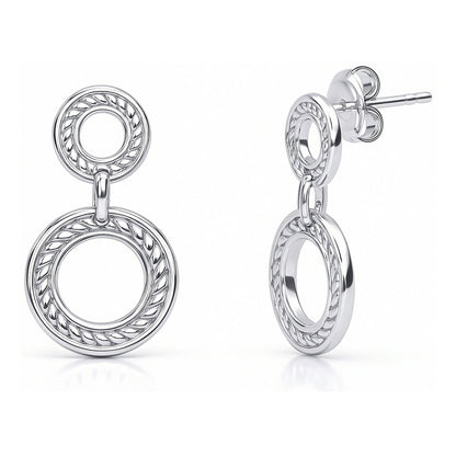 Open Circle Cable Woven Earrings in Sterling Silver