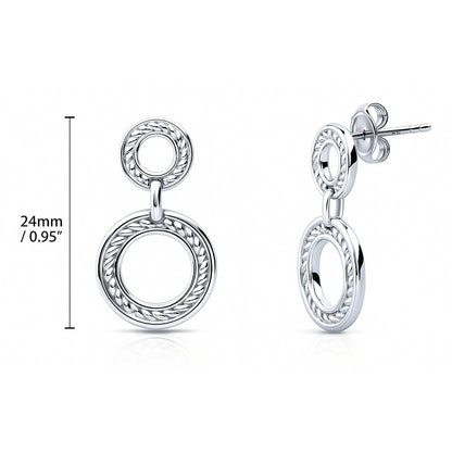 Open Circle Cable Woven Earrings in Sterling Silver