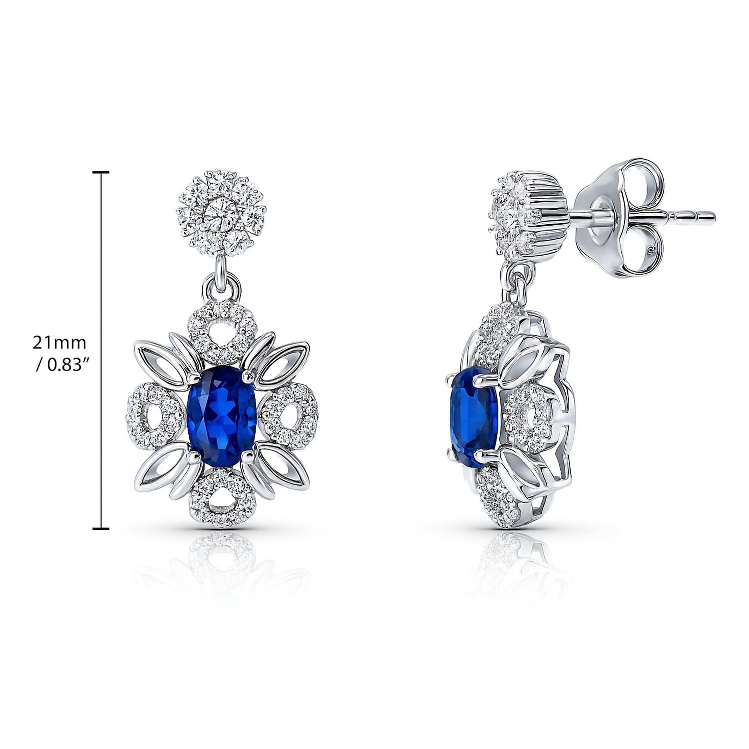 Flower Halo Sapphire-Blue CZ Earrings in Sterling Silver, 4 of 6