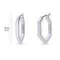 Front view of Hexagon Medium Hoop Earrings in Sterling Silver 0.79 inch, Rhodium Plated