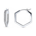 Hexagon CZ Small Inside-Out Hoop Earrings in Sterling Silver 0.8 inch, Rhodium Plated