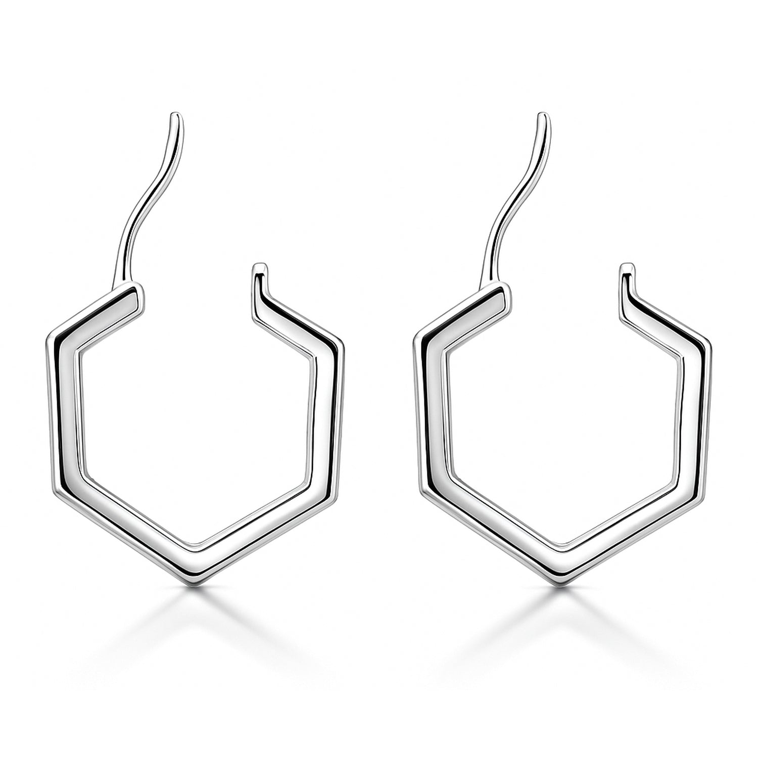 Hexagon CZ Small Inside-Out Hoop Earrings in Sterling Silver 0.8 inch, Rhodium Plated