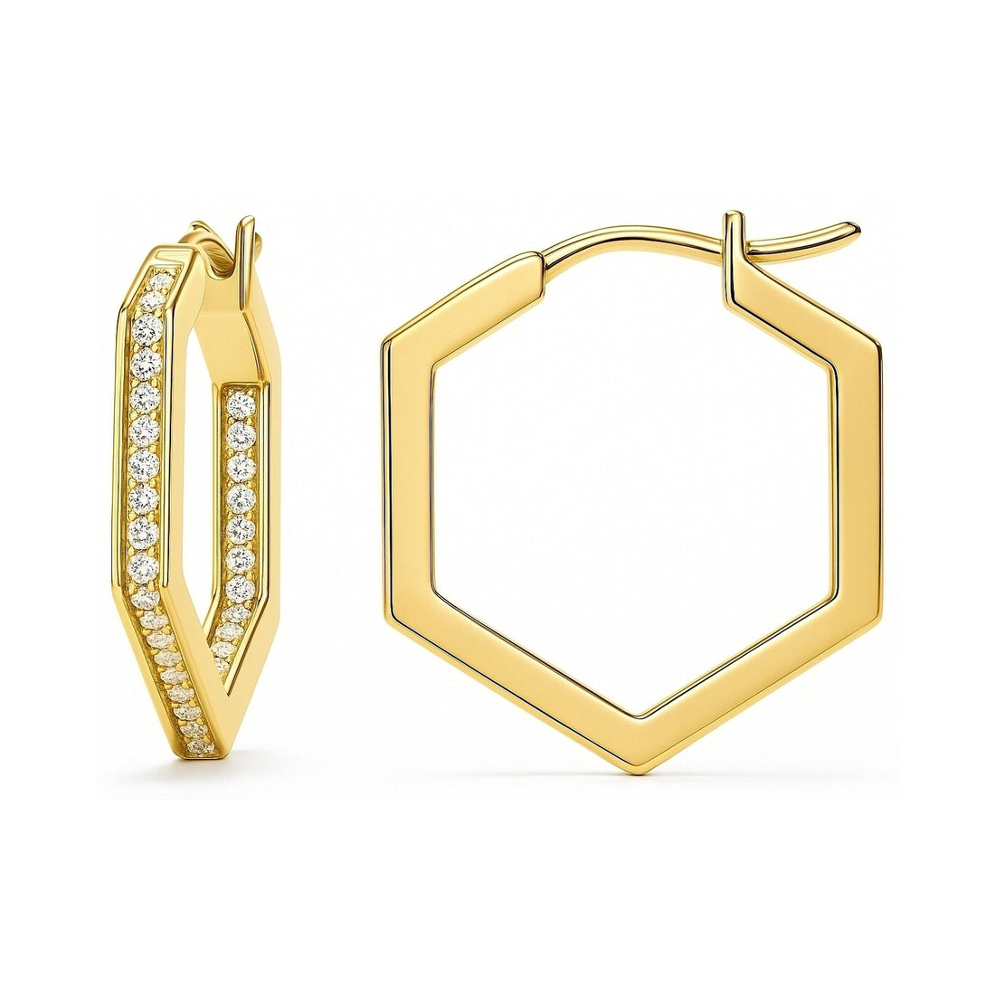 Hexagon CZ Small Inside-Out Hoop Earrings in Sterling Silver 0.8"