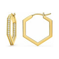 Hexagon CZ Small Inside-Out Hoop Earrings in Sterling Silver 0.8 inch, Yellow Gold Flashed