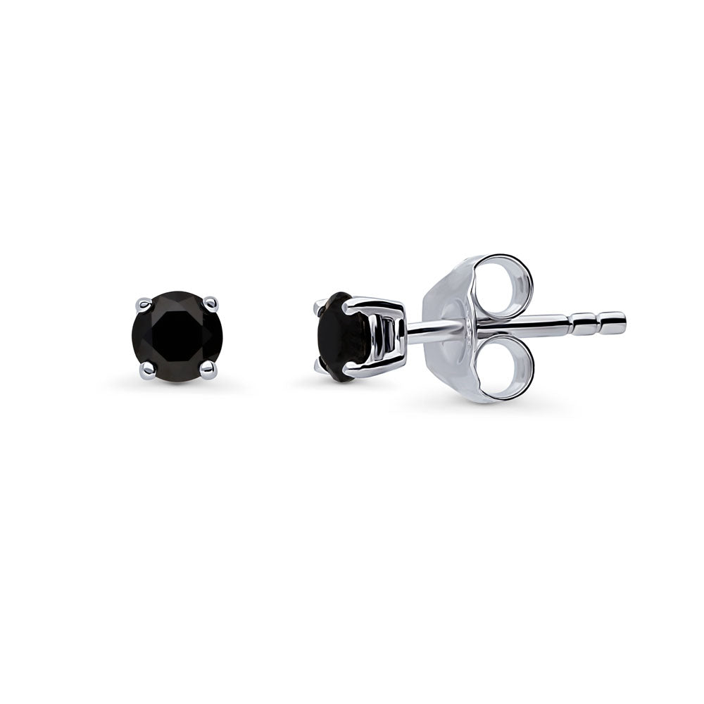 Solitaire Black CZ Stud Earrings in Sterling Silver, 4mm