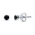 Solitaire Black CZ Stud Earrings in Sterling Silver, 4mm