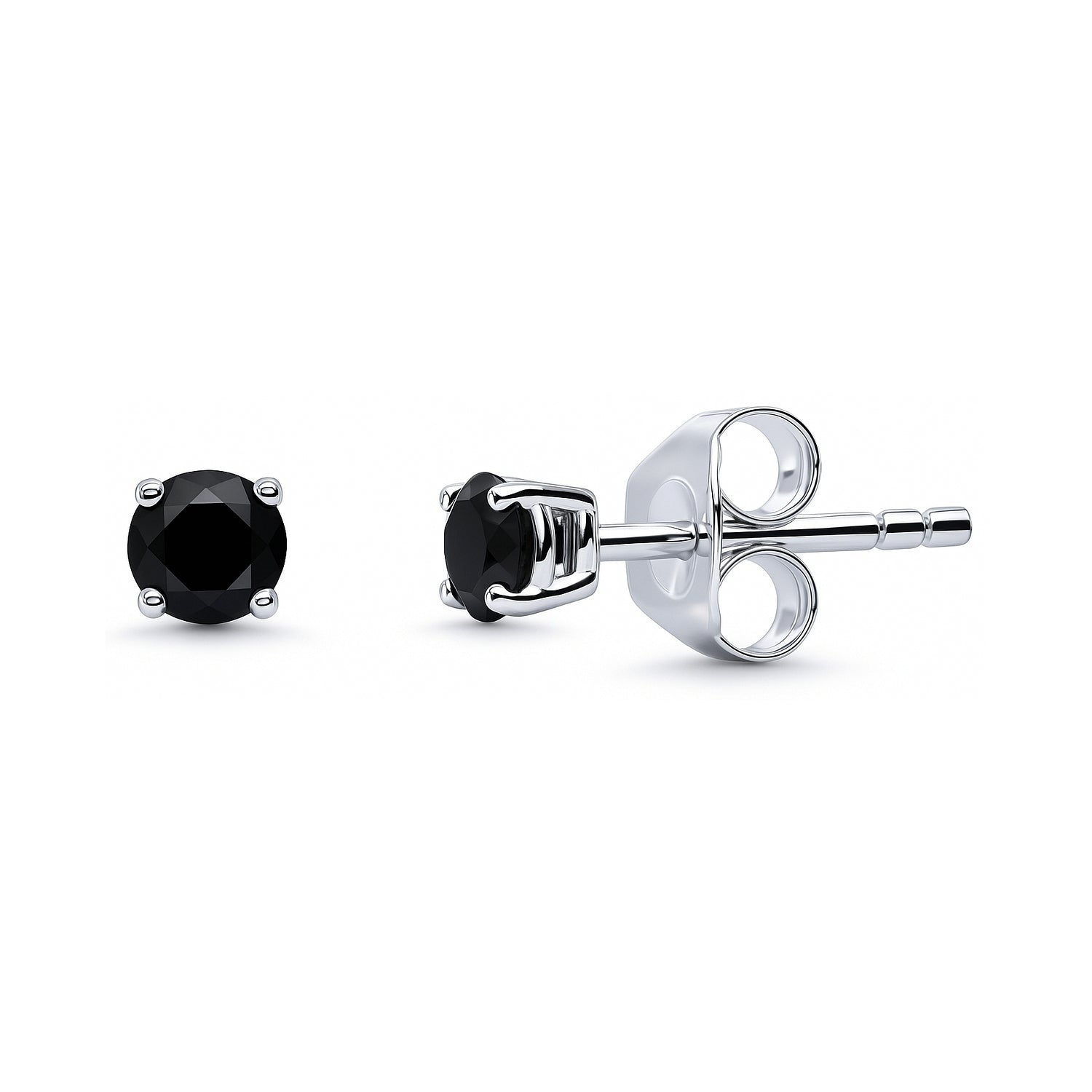 Solitaire Black CZ Stud Earrings in Sterling Silver, 4mm