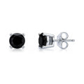 Solitaire Black CZ Stud Earrings in Sterling Silver, 6mm