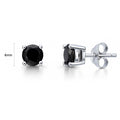 Solitaire Black CZ Stud Earrings in Sterling Silver, 6mm