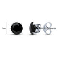 Solitaire Black CZ Stud Earrings in Sterling Silver, 7mm