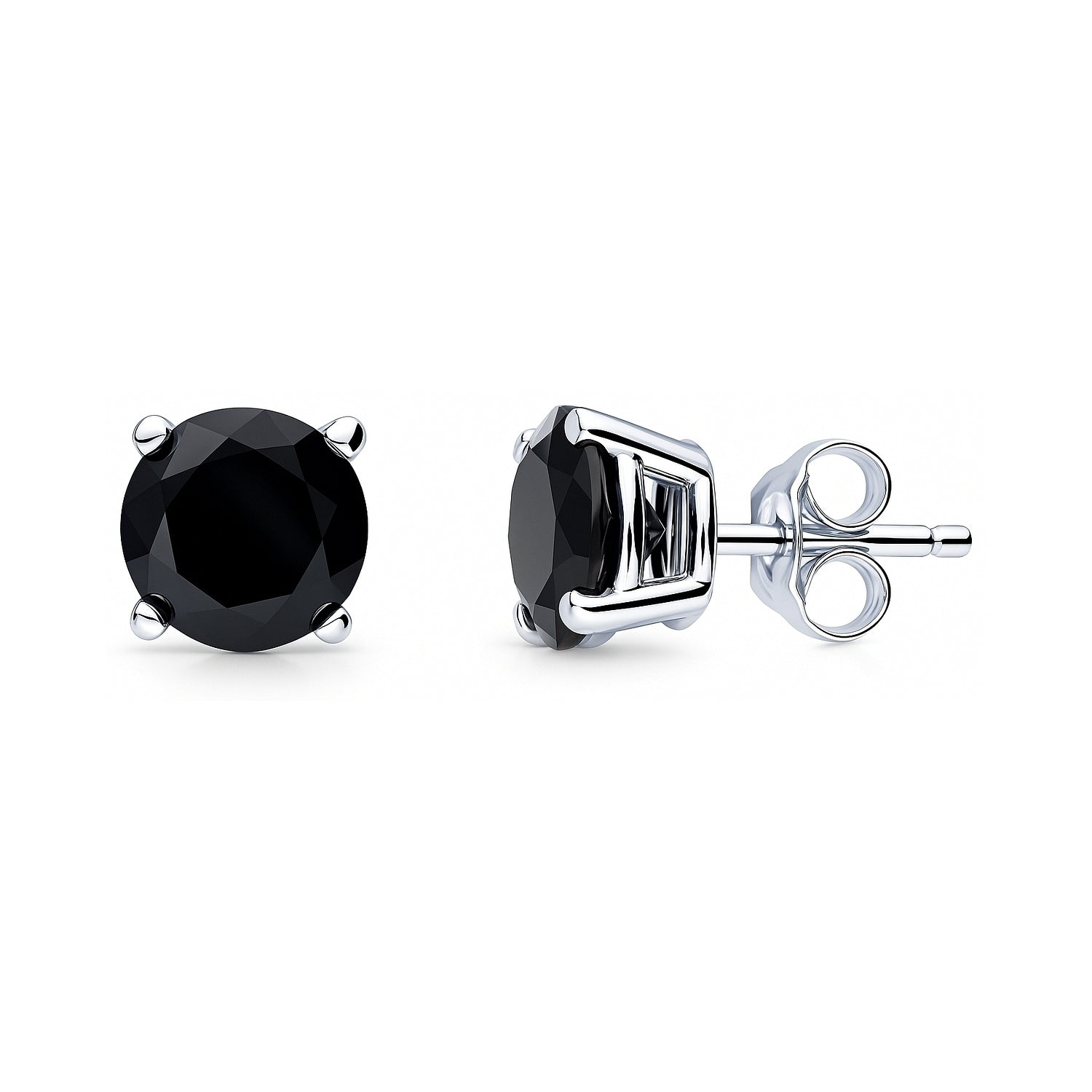 Solitaire Black CZ Stud Earrings in Sterling Silver, 8mm