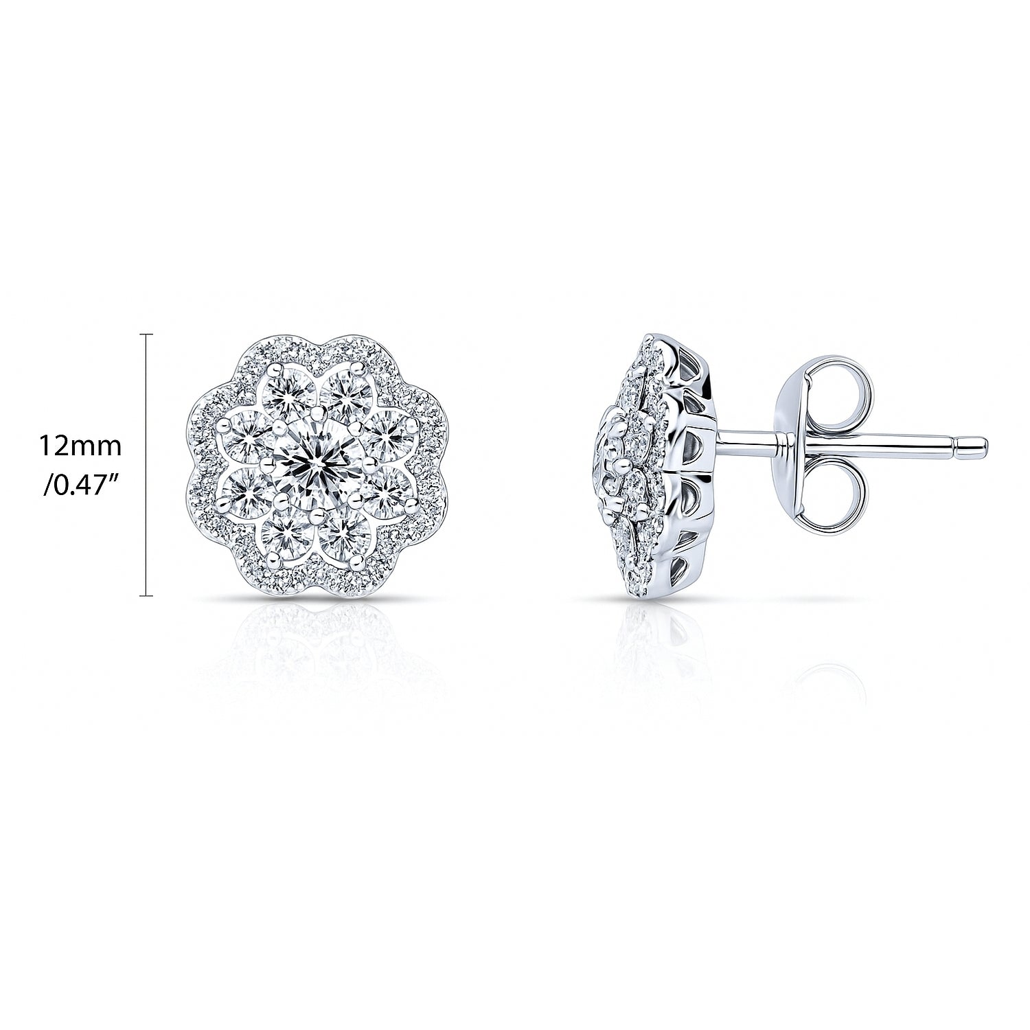 Flower Halo CZ Stud Earrings in Sterling Silver, 4 of 7