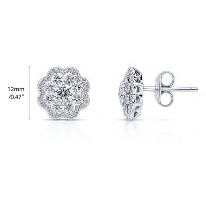 Flower Halo CZ Stud Earrings in Sterling Silver