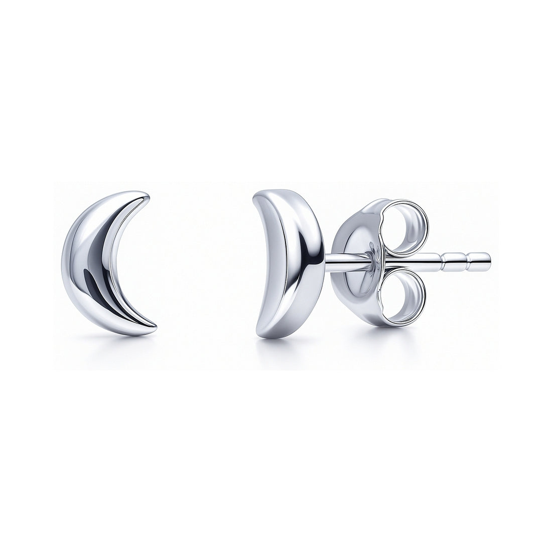 Crescent Moon Cartilage Stud Earrings in Sterling Silver
