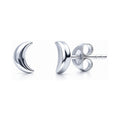 Crescent Moon Cartilage Stud Earrings in Sterling Silver, Rhodium Plated