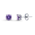 Solitaire CZ Stud Earrings in Sterling Silver 1.6ct, Amethyst Color