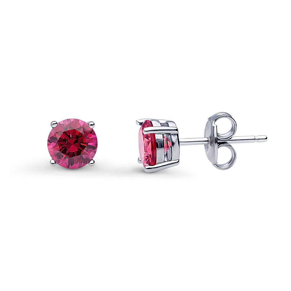 Solitaire CZ Stud Earrings in Sterling Silver 1.6ct, Ruby Color