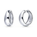 Dome Small Hoop Earrings in Sterling Silver 0.8 inch, Rhodium Plated