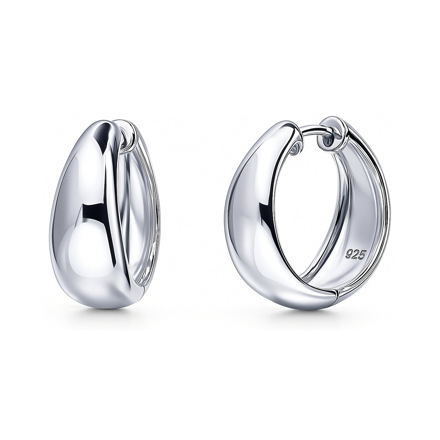 Dome Small Hoop Earrings in Sterling Silver 0.8 inch, Rhodium Plated