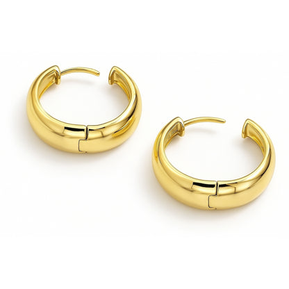 Dome Hoop Earrings in Gold Flashed Sterling Silver 0.8", 2 Pairs