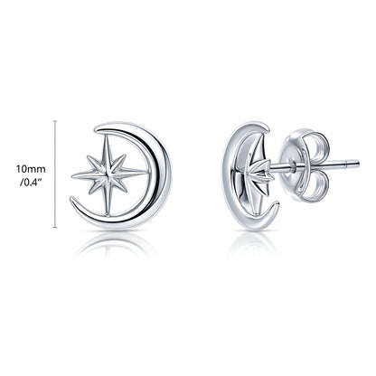 Crescent Moon North Star Set in Sterling Silver