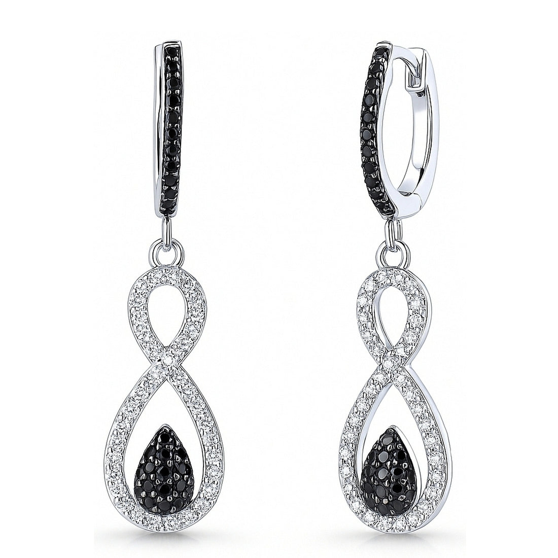 Black and White Infinity Black CZ Earrings in Sterling Silver