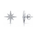 North Star CZ Stud Earrings in Sterling Silver, Rhodium Plated