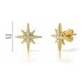 North Star CZ Stud Earrings in Sterling Silver, Yellow Gold Flashed