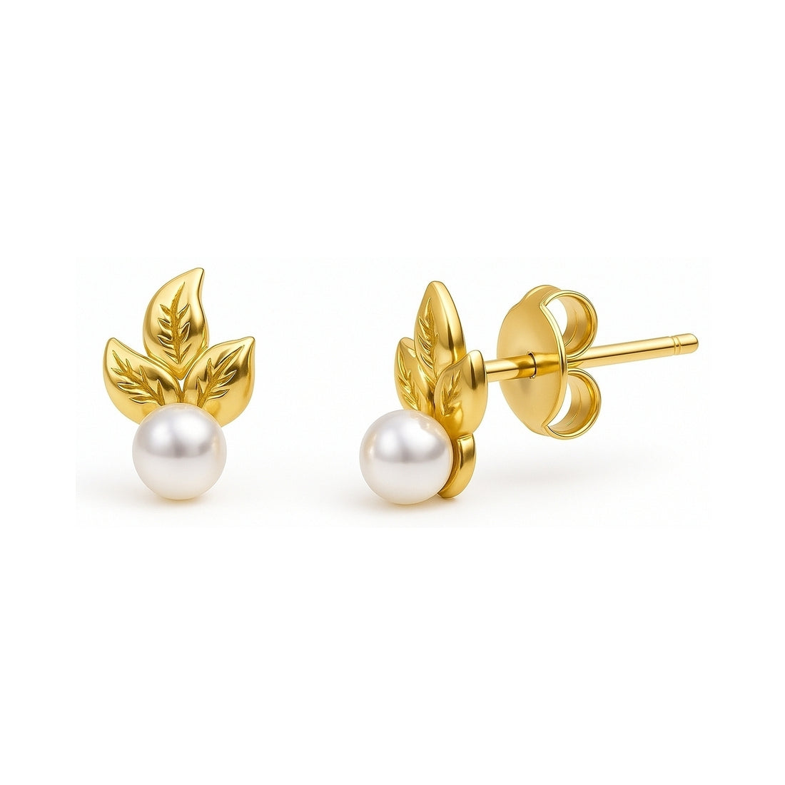 Leaf Imitation Pearl Stud Earrings in Sterling Silver