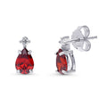 Solitaire Pear Cut Set in Sterling Silver, Garnet Color