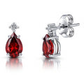 Solitaire 2-Stone 1.4ct Pear CZ Stud Earrings in Sterling Silver, Garnet Color