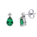 Solitaire Pear Cut Set in Sterling Silver, Green Color