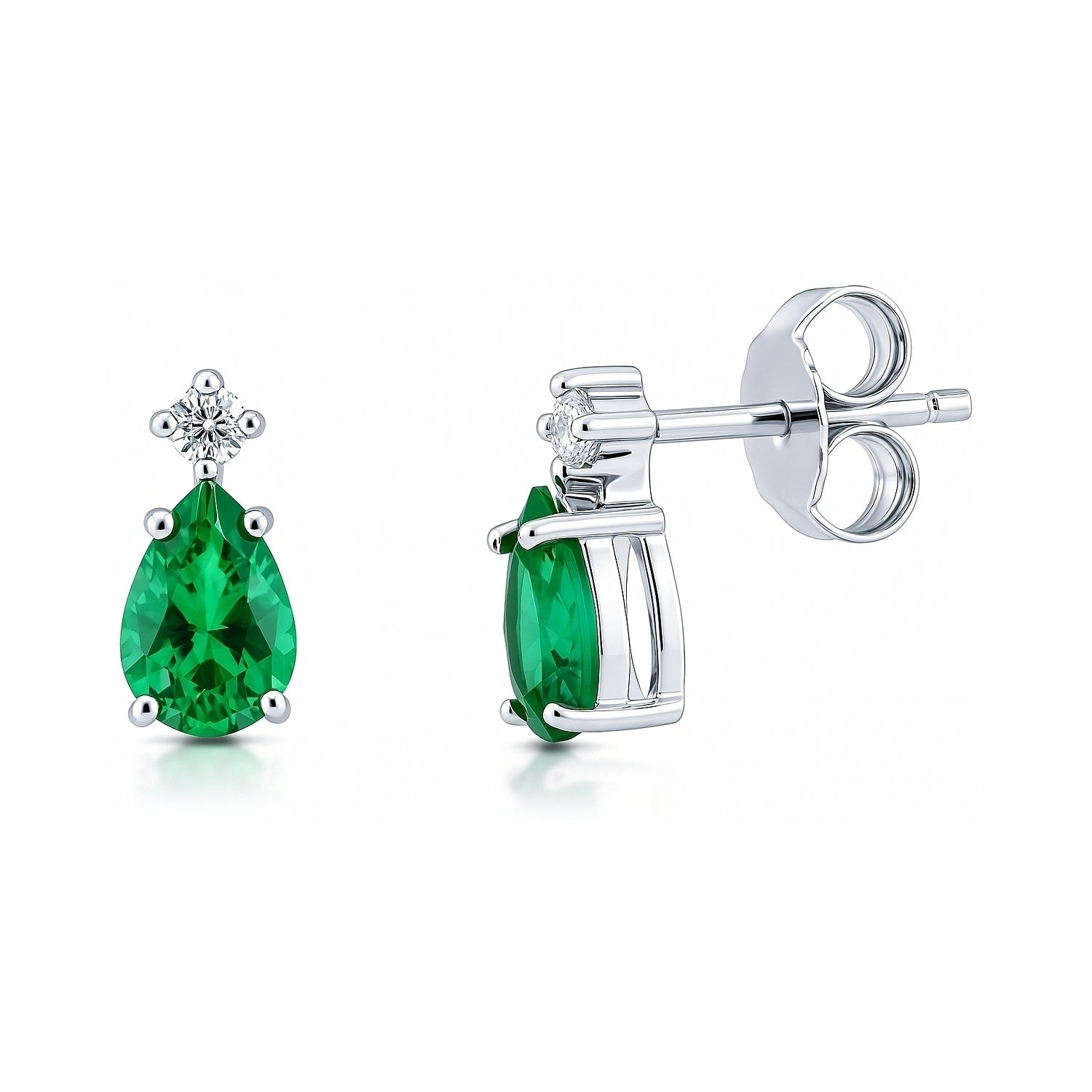 Solitaire 2-Stone 1.4ct Pear CZ Stud Earrings in Sterling Silver, Green Color