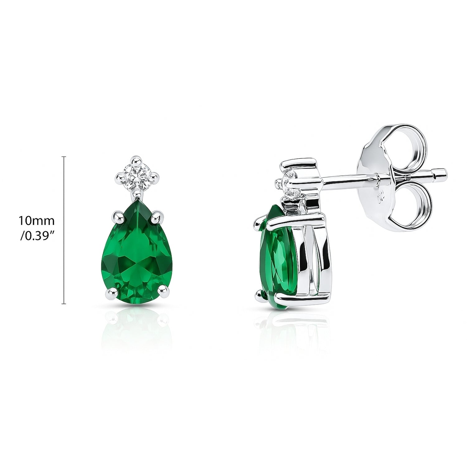 Solitaire 2-Stone 1.4ct Pear CZ Stud Earrings in Sterling Silver, Green Color