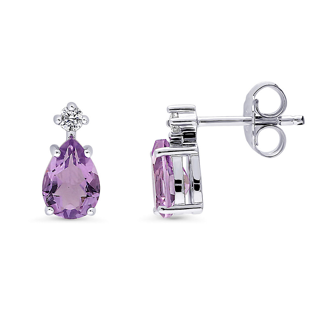 Solitaire Pear Cut Set in Sterling Silver, Purple Color