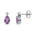 Solitaire 2-Stone 1.4ct Pear CZ Stud Earrings in Sterling Silver, Purple Color