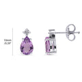 Front view of Solitaire Pear Cut Set in Sterling Silver, Purple Color