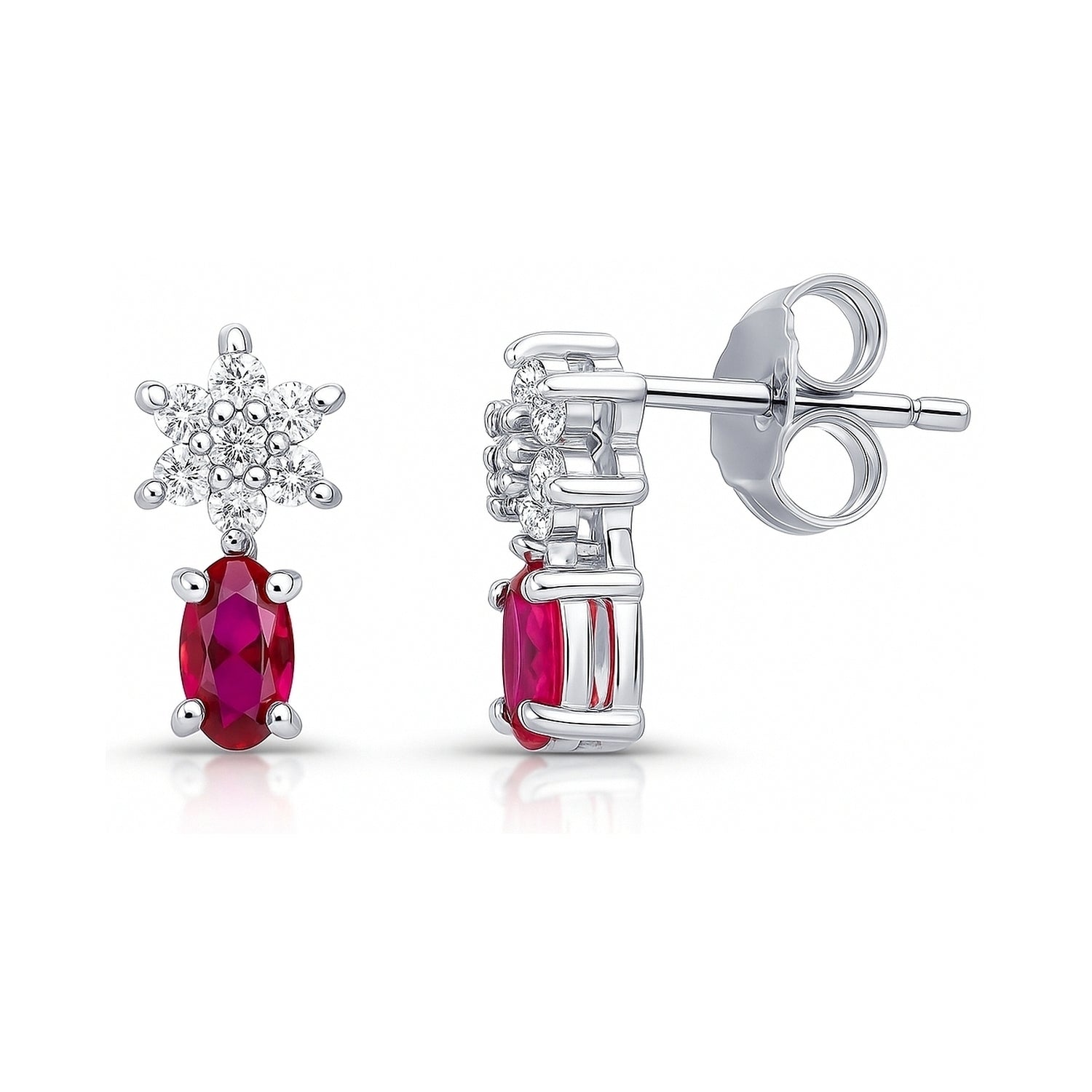 Flower Ruby-Red CZ Stud Earrings in Sterling Silver, 1 of 5