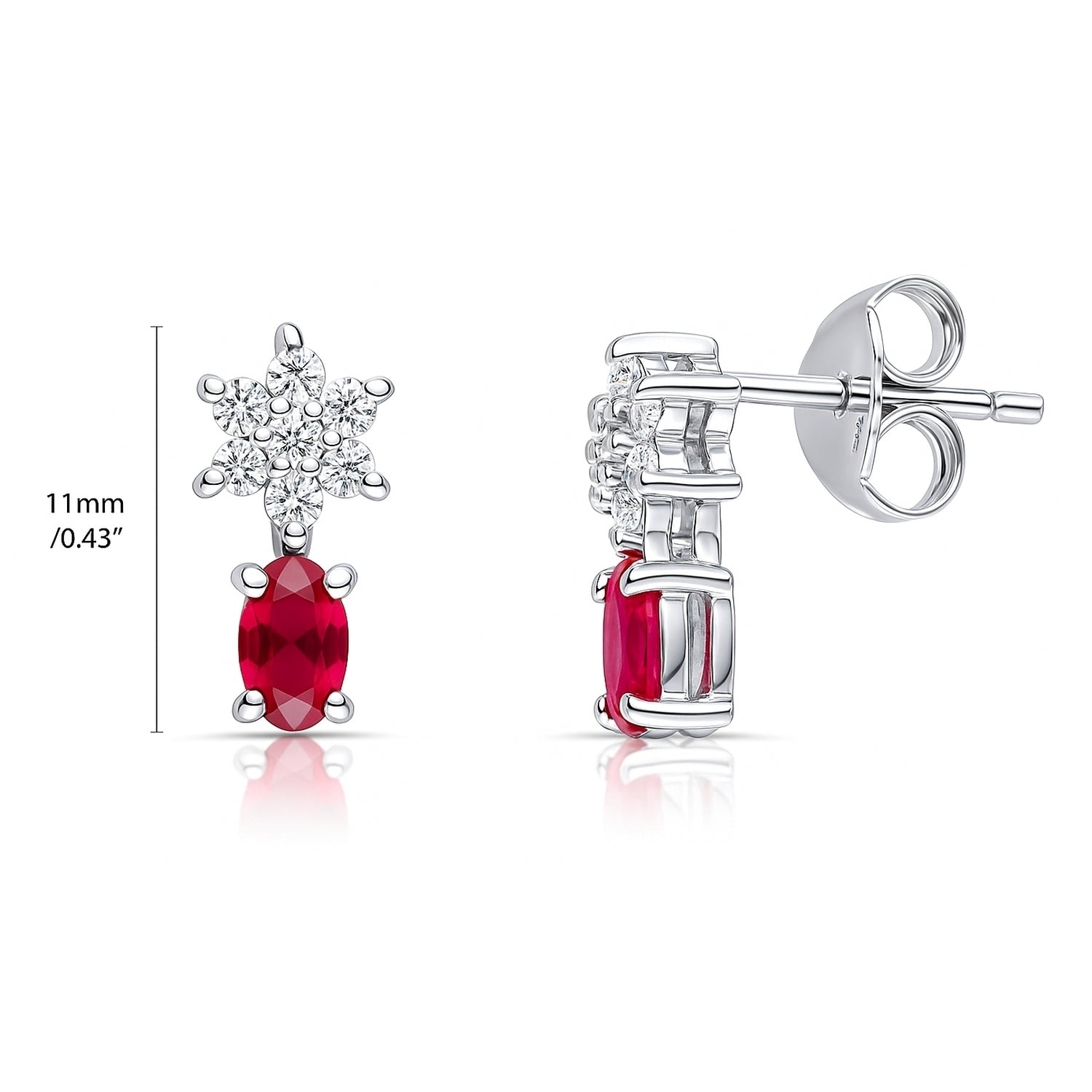 Flower Ruby-Red CZ Stud Earrings in Sterling Silver